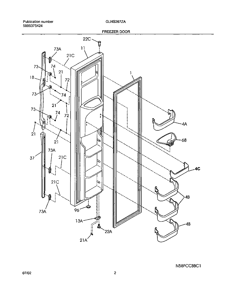 FREEZER DOOR Diagram and Parts List for GLHS267ZAW3  Frigidaire Refrigerator