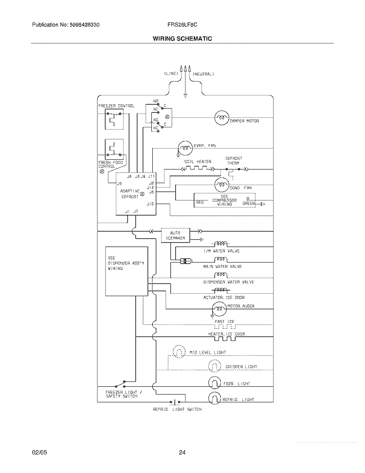WIRING SCHEMATIC Diagram and Parts List for FRS26LF8CW4  Frigidaire Refrigerator