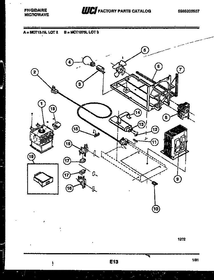 POWER CONTROL Diagram and Parts List for MCT1375L3  Frigidaire Microwave