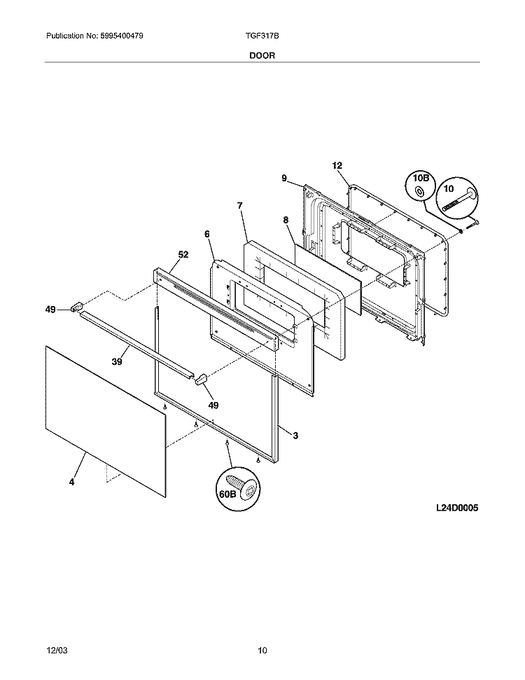 DOOR Diagram and Parts List for TGF317BUB  Tappan Range