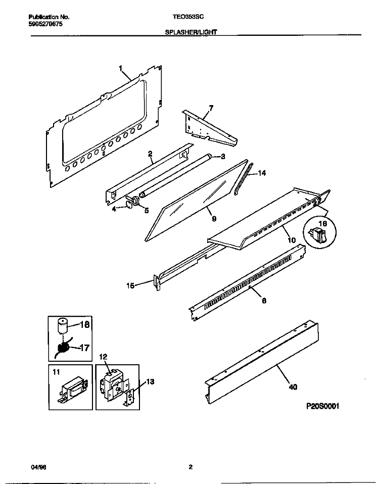 SPLASHER / LIGHT Diagram and Parts List for TEO353SCDC  Tappan Range
