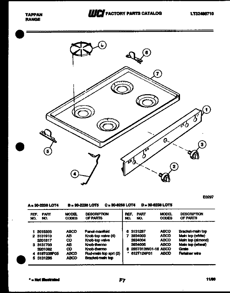 COOKTOP PARTS Diagram and Parts List for 30-2238-23-04  Tappan Range