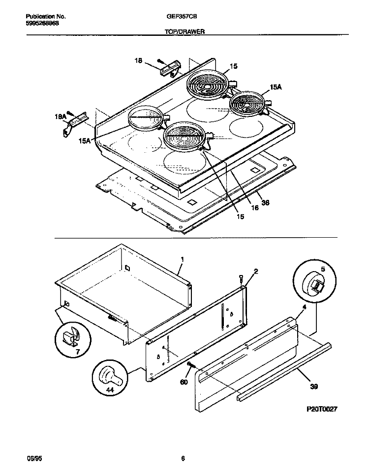 TOP / DRAWER Diagram and Parts List for GEF357CBSB  Gibson Range
