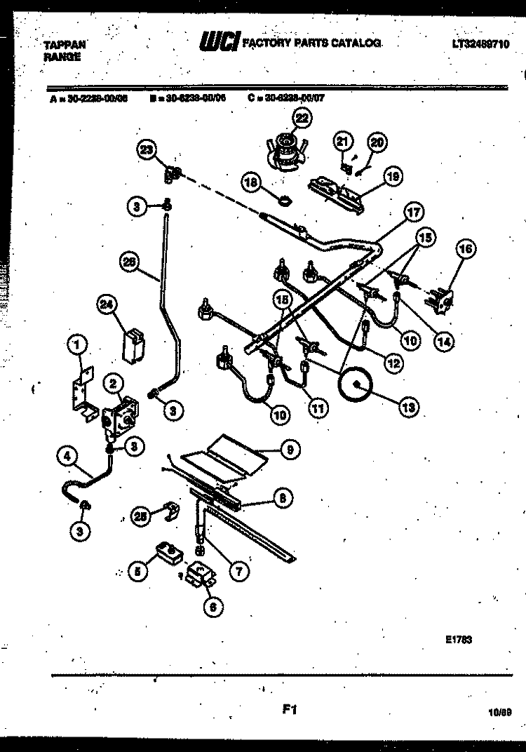 BURNER, MANIFOLD AND GAS CONTROL Diagram and Parts List for 30-2238-23-06  Tappan Range