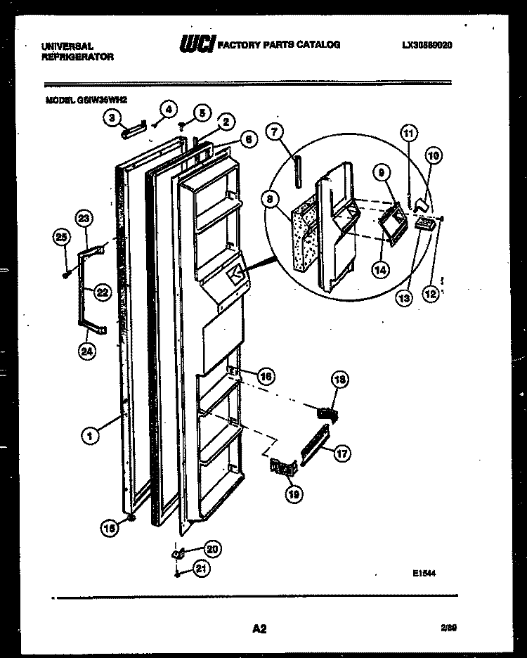 FREEZER DOOR PARTS Diagram and Parts List for GSIW36HH2  Frigidaire Refrigerator