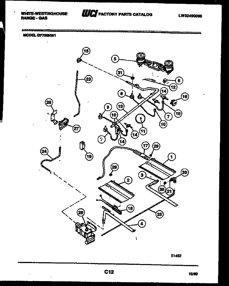 BURNER, MANIFOLD AND GAS CONTROL Diagram and Parts List for PGF201HXD4  Frigidaire Range