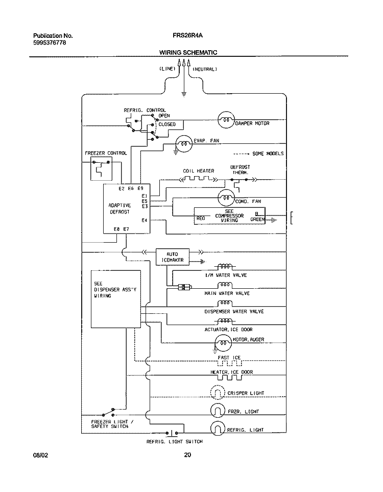 WIRING SCHEMATIC Diagram and Parts List for FRS26R4AW6  Frigidaire Refrigerator