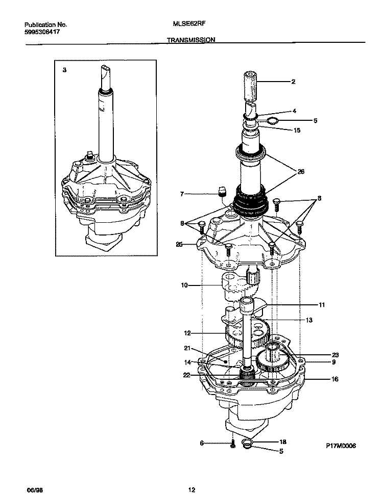 TRANSMISSION Diagram and Parts List for MLSE62RFD1  Frigidaire Washer Dryer Combo