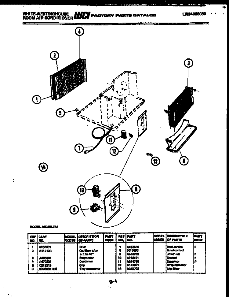 ELECTRICAL PARTS Diagram and Parts List for AC053L7A1  Frigidaire Air Conditioner