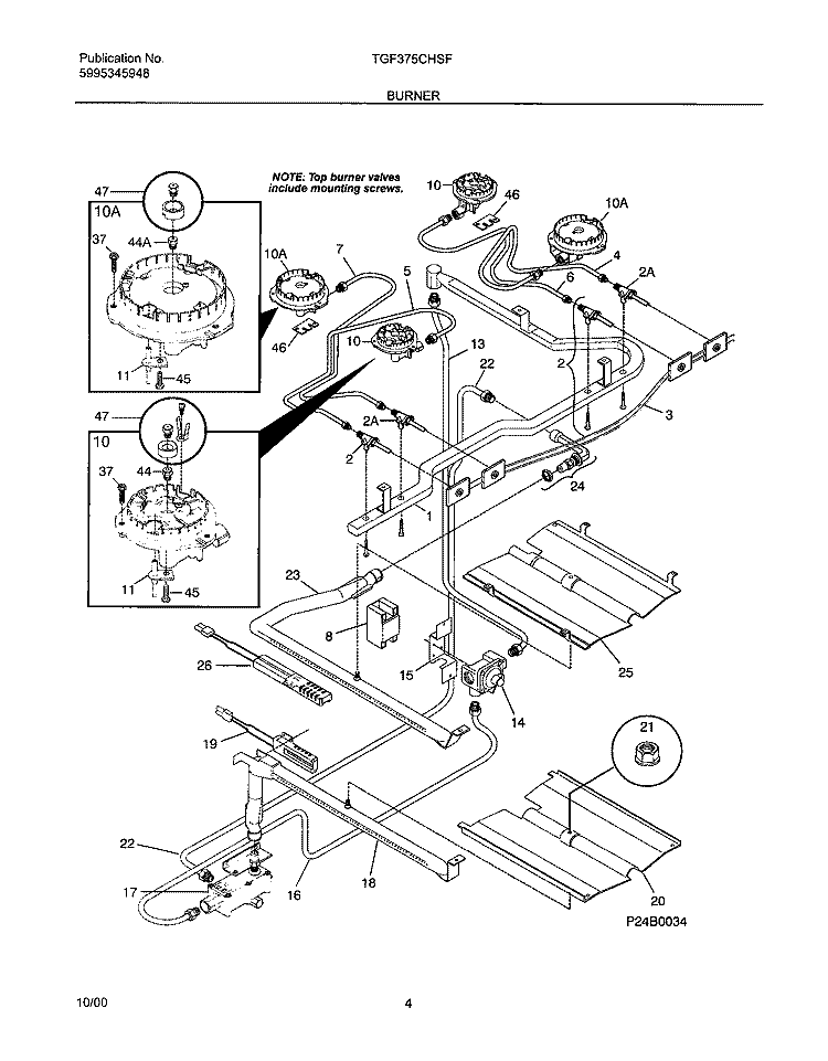 BURNER Diagram and Parts List for TGF375CHSF  Tappan Range