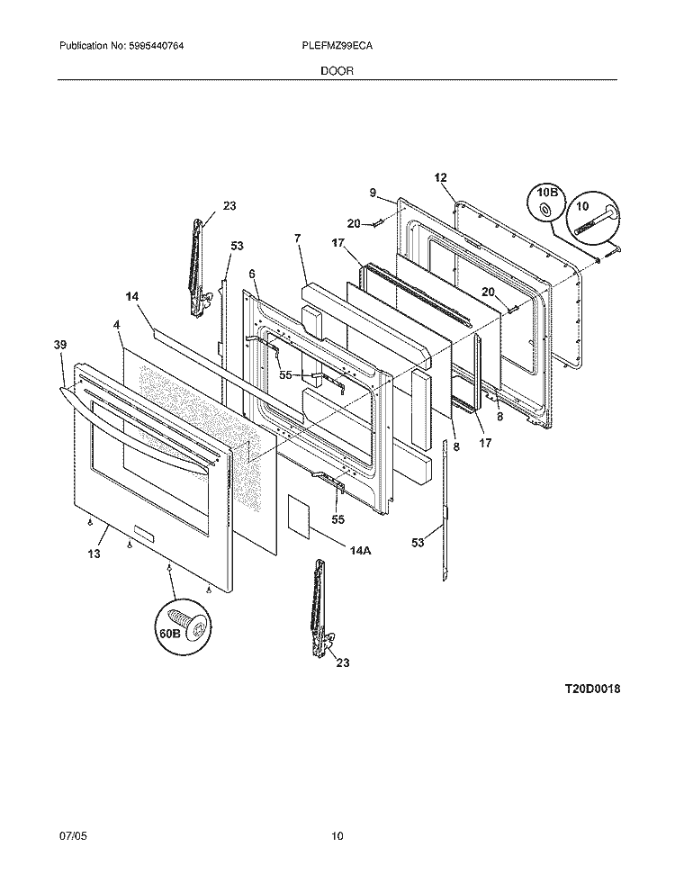 DOOR Diagram and Parts List for PLEFMZ99ECA  Frigidaire Range