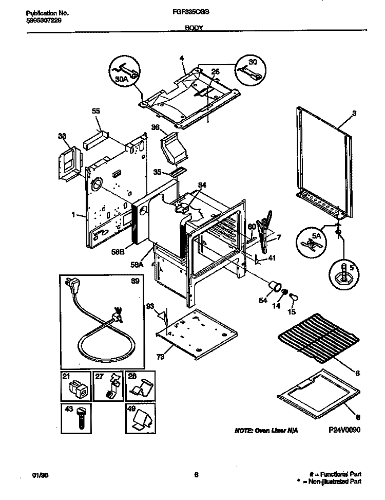 BODY Diagram and Parts List for FGF335CGTA  Frigidaire Range