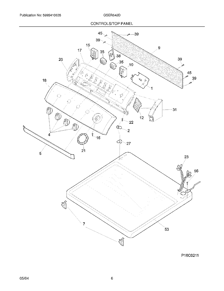 CONTROLS / TOP PANEL Diagram and Parts List for GSER642DS0  Frigidaire Dryer