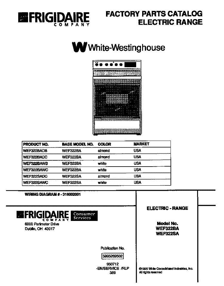 COVER Diagram and Parts List for WEF322BADC  Frigidaire Range