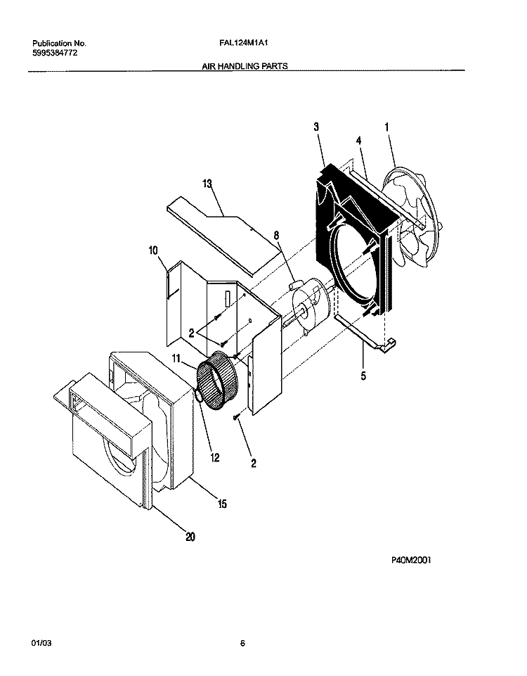 AIR HANDLING PARTS Diagram and Parts List for FAL124M1A1  Frigidaire Air Conditioner