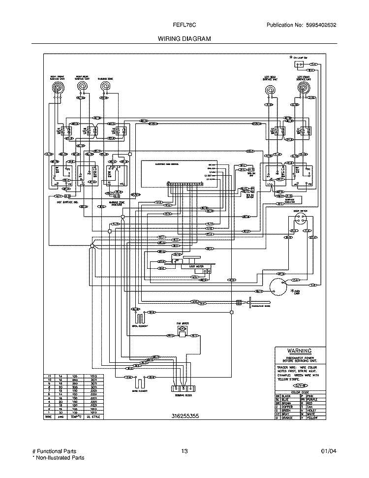 WIRING DIAGRAM Diagram and Parts List for FEFL78CQC  Frigidaire Range