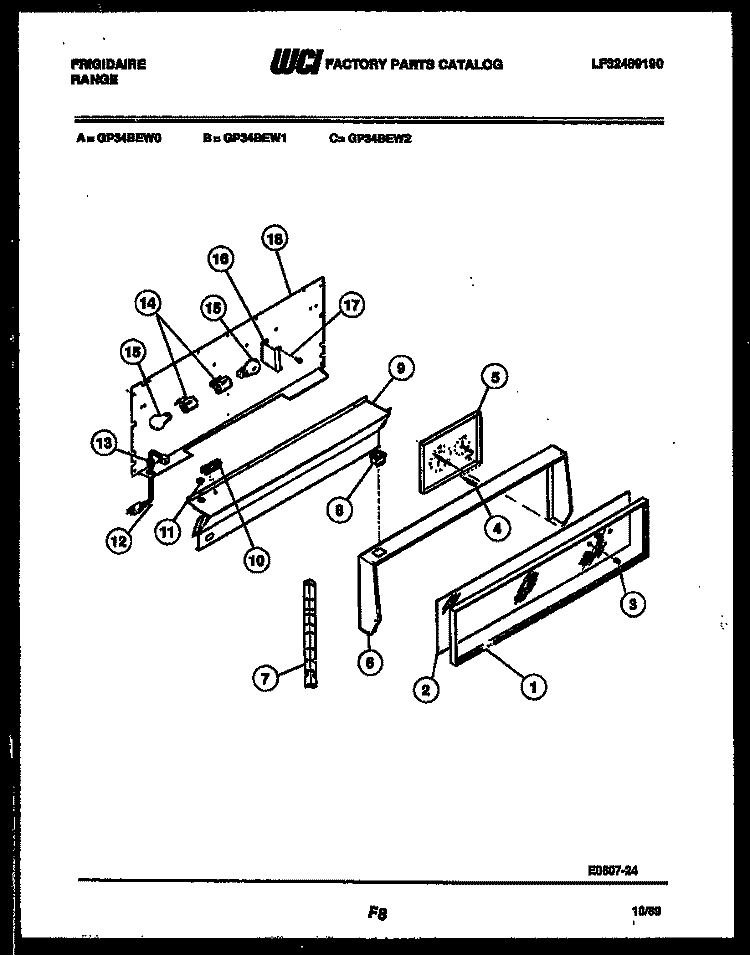 BACKGUARD Diagram and Parts List for GP34BEL0  Frigidaire Range