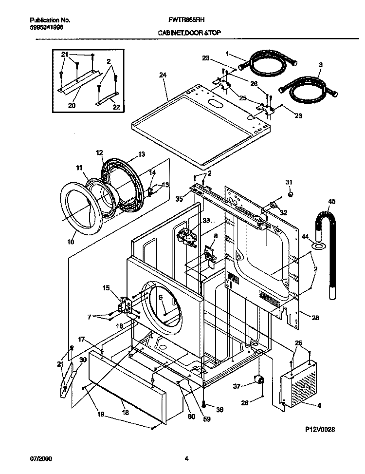 WSHR CAB, DOOR Diagram and Parts List for FWTR865RHQ0  Frigidaire Washer