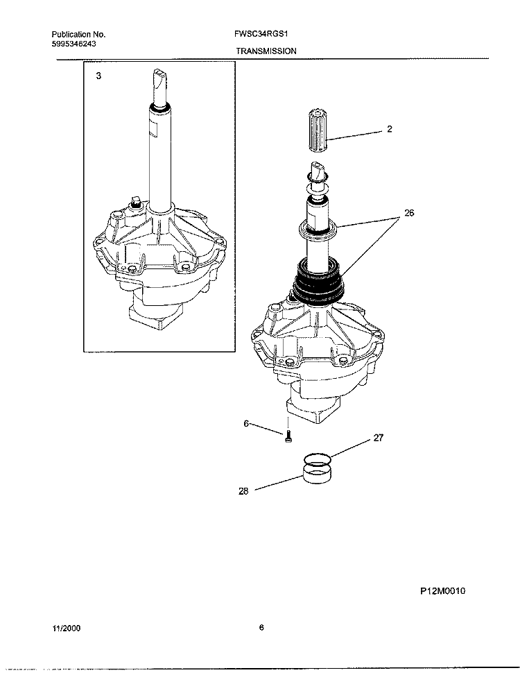 TRANSMISSION Diagram and Parts List for FWSC34RGS1  Frigidaire Washer