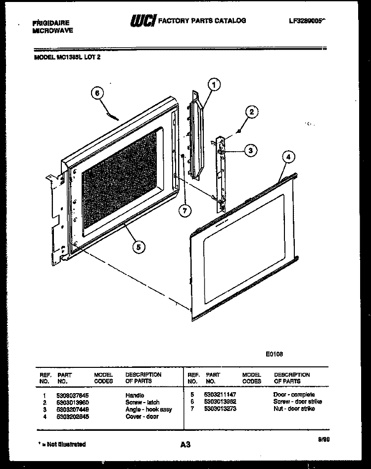 DOOR PARTS Diagram and Parts List for MC1385L2  Frigidaire Microwave