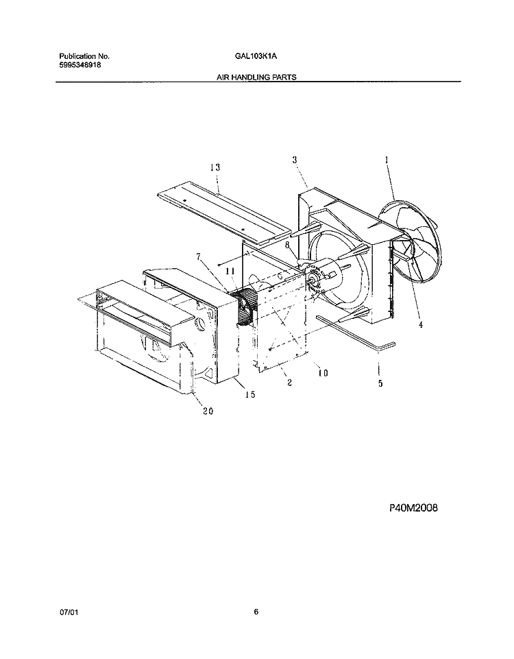 AIR HANDLING Diagram and Parts List for GAL103K1A1  Gibson Air Conditioner