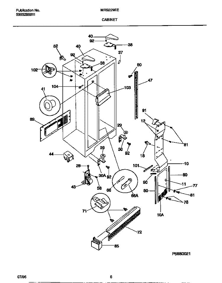 CABINET Diagram and Parts List for MRS22WIED1  Frigidaire Refrigerator