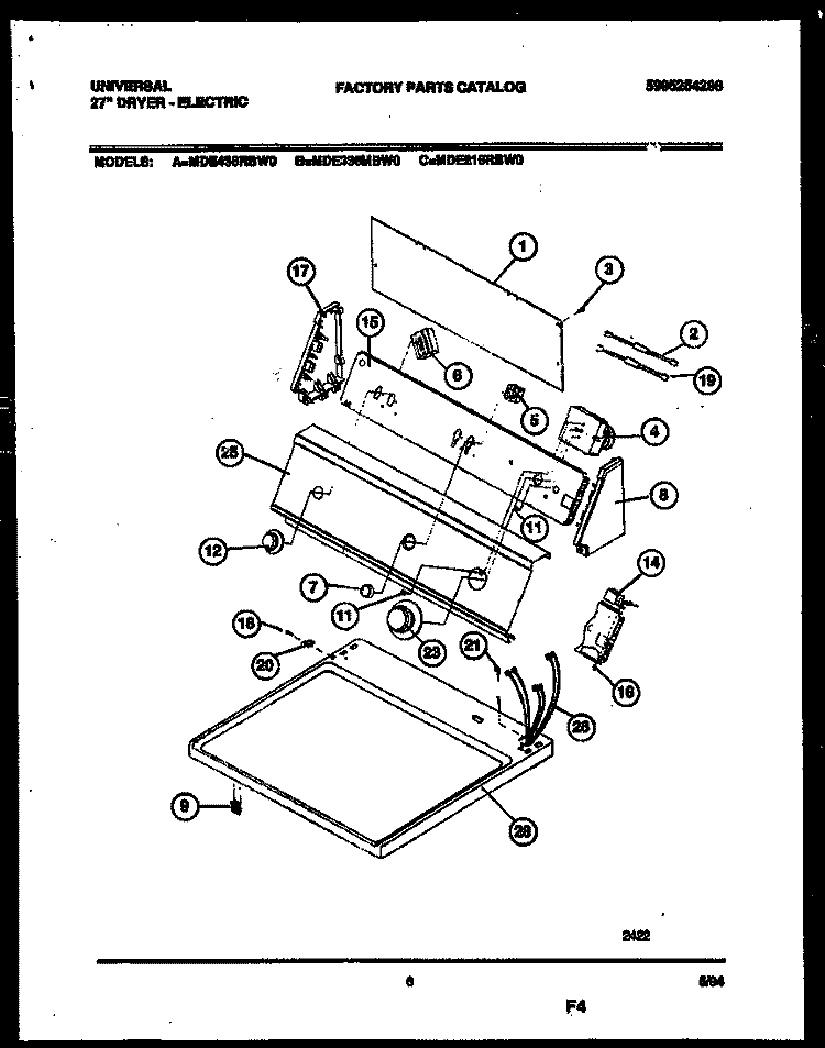 CONSOLE AND CONTROL PARTS Diagram and Parts List for MDE436RBW0  Tappan Dryer