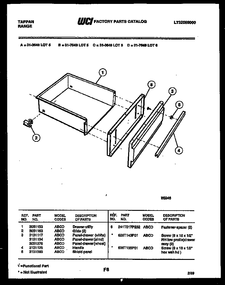 DRAWER PARTS Diagram and Parts List for 31-3648-23-05  Tappan Range