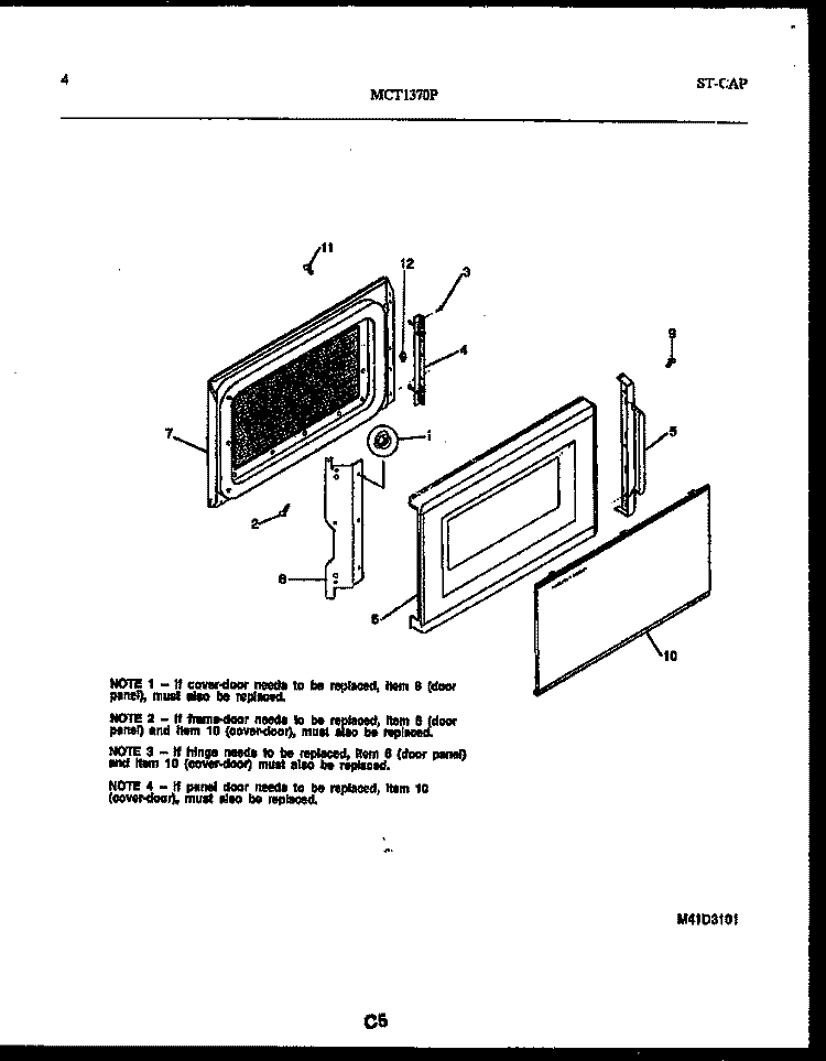 DOOR PARTS Diagram and Parts List for MCT1370P2  Frigidaire Microwave