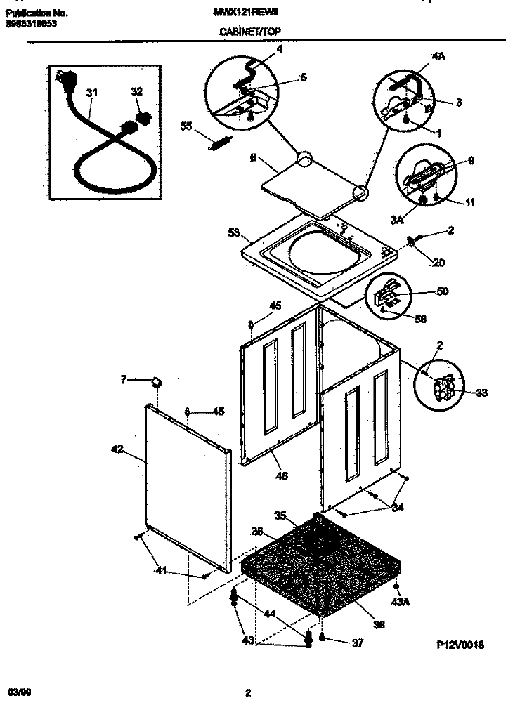 CABINET / TOP Diagram and Parts List for MWX121REW3  Frigidaire Washer