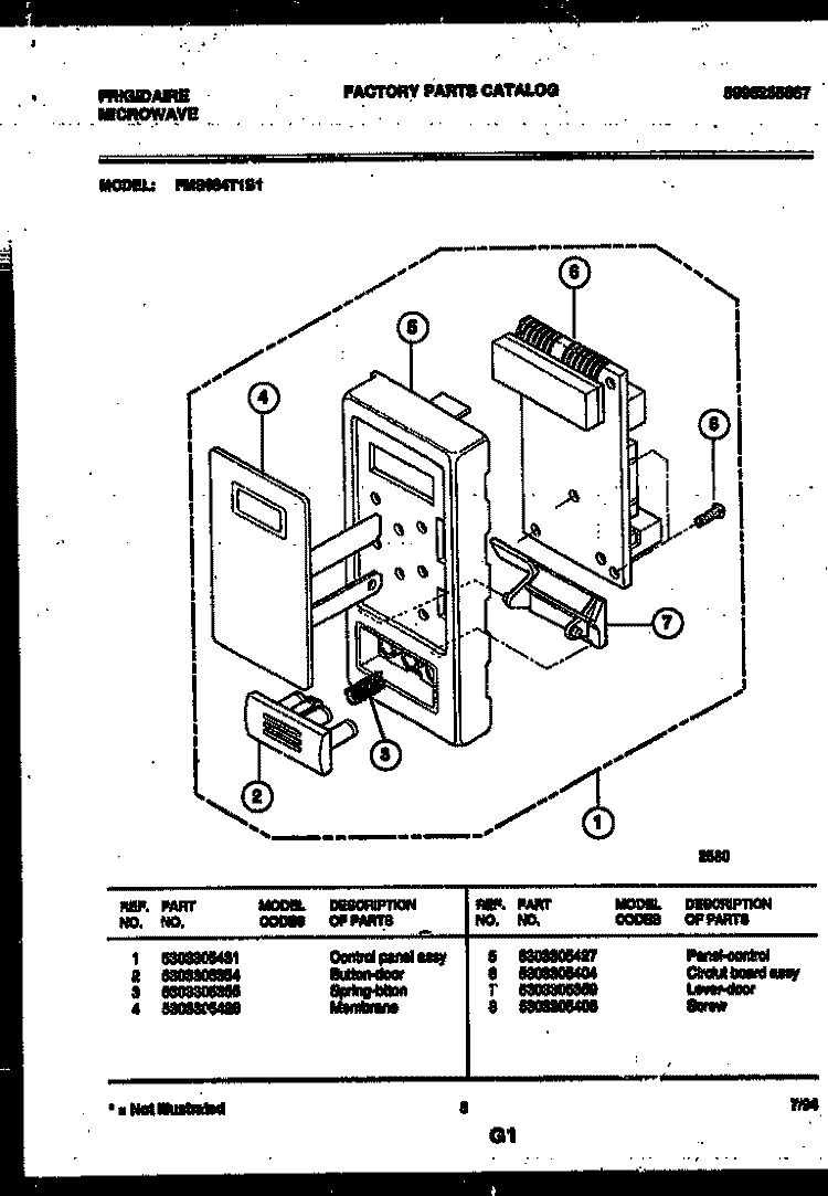CONTROL PANEL Diagram and Parts List for FMS084T1B1  Frigidaire Microwave