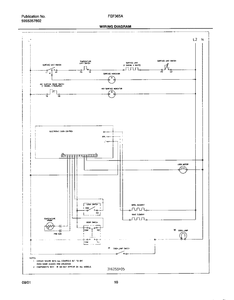 WIRING DIAGRAM Diagram and Parts List for FEF365ASA  Frigidaire Range