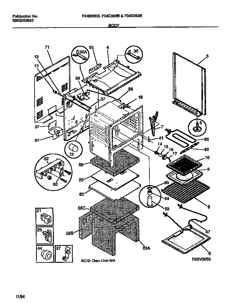 BODY Diagram and Parts List for F04C352BTA  Frigidaire Range