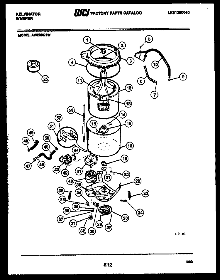 TUB DETAIL Diagram and Parts List for AW200G1W  Kelvinator Washer