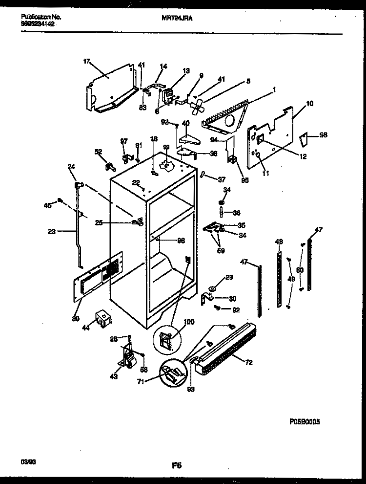 CABINET PARTS Diagram and Parts List for MRT24JRAYO  Frigidaire Refrigerator