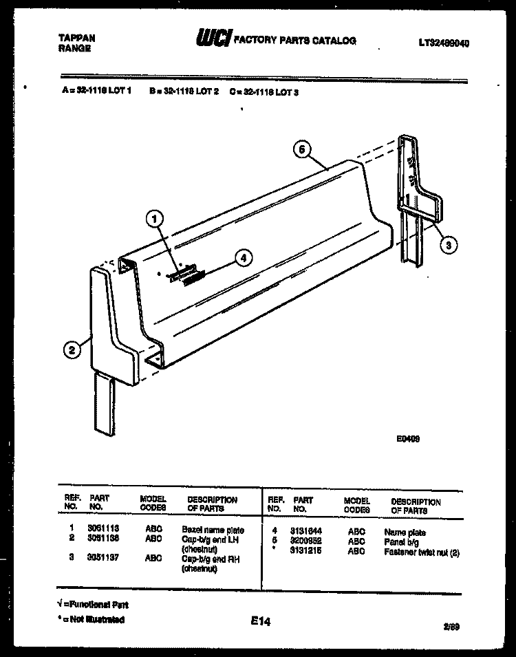 BACKGUARD Diagram and Parts List for 32-1118-23-01  Tappan Range