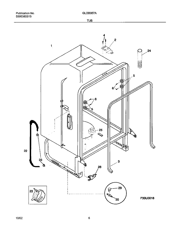 TUB Diagram and Parts List for GLDB957AS2  Frigidaire Dishwasher