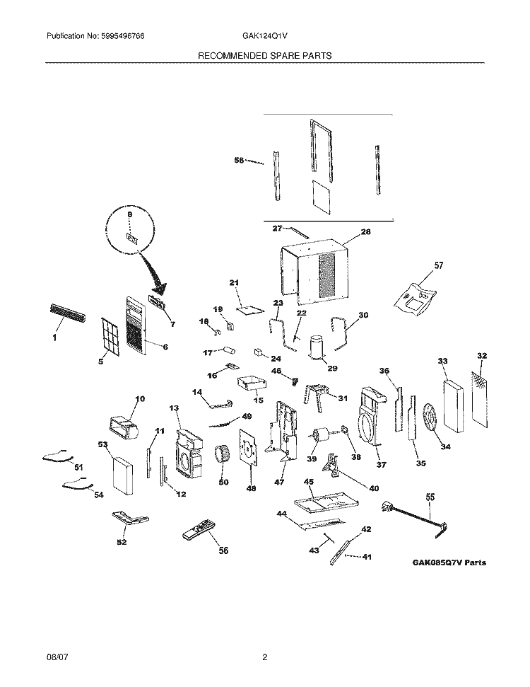 RECOMMENDED SPARE PARTS Diagram and Parts List for GAK124Q1V1  Gibson Air Conditioner