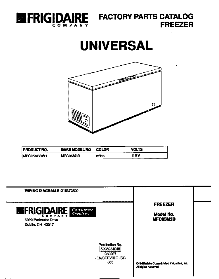 COVER Diagram and Parts List for MFC05M3BW1  Frigidaire Freezer