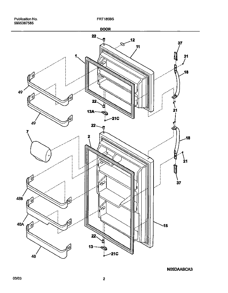 DOORS Diagram and Parts List for FRT185BSB0  Frigidaire Refrigerator