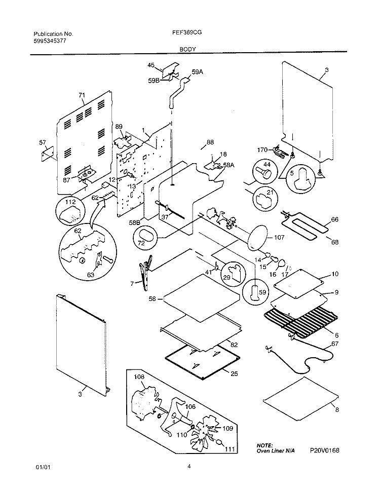 BODY Diagram and Parts List for FEF369CGSE  Frigidaire Range