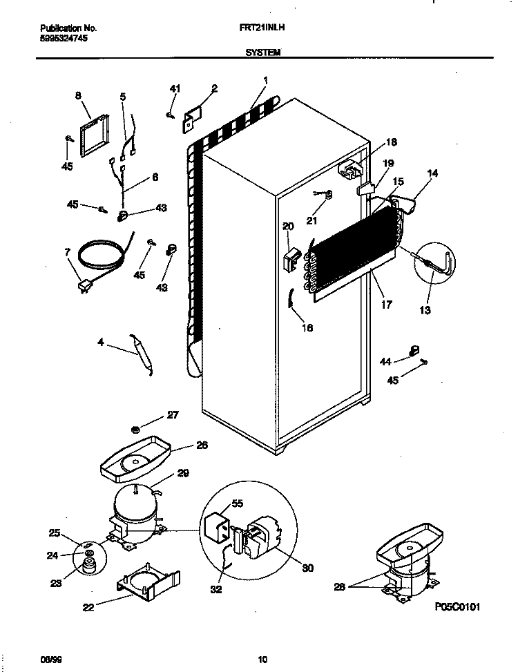 SYSTEM Diagram and Parts List for FRT21INLHB0  Frigidaire Refrigerator