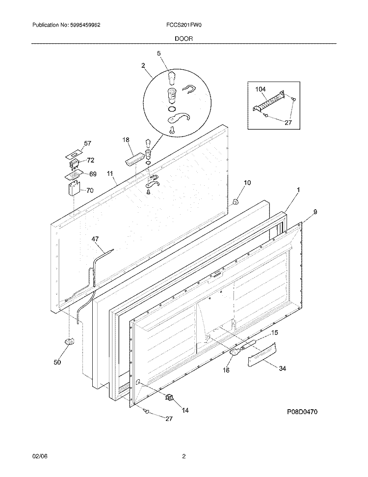 DOOR Diagram and Parts List for FCCS201FW0  Frigidaire Freezer