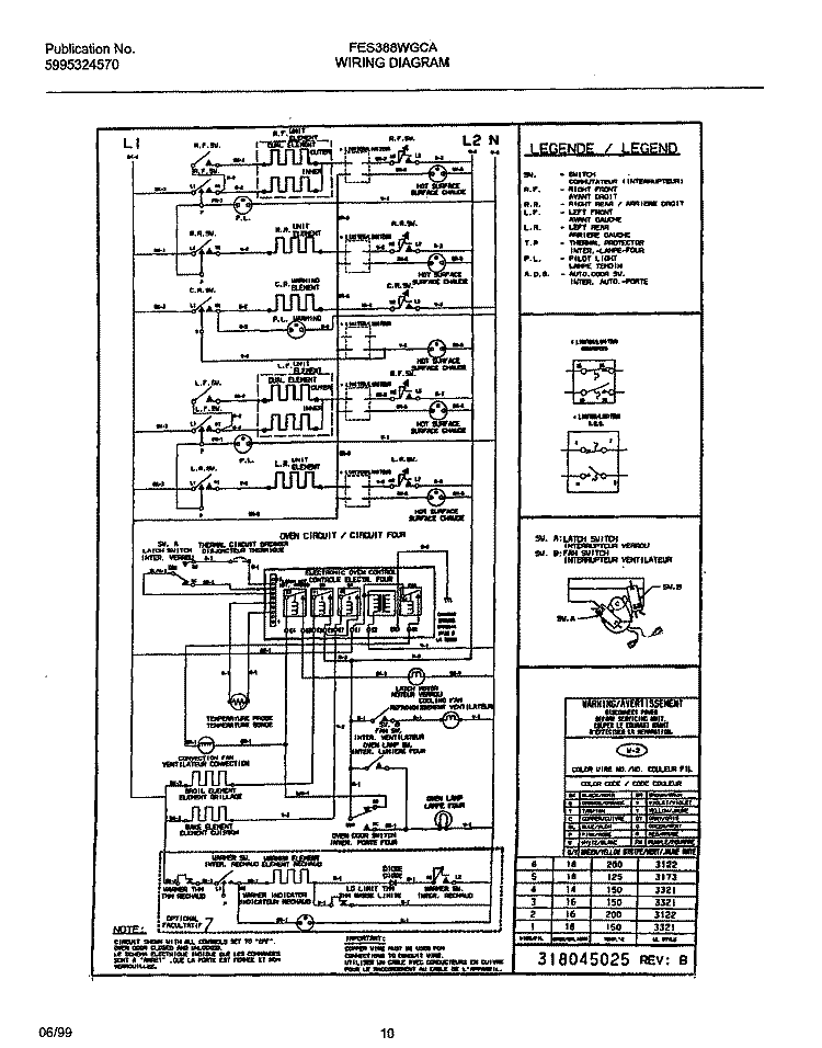 WIRING DIAGRAM Diagram and Parts List for FES388WGCD  Frigidaire Range