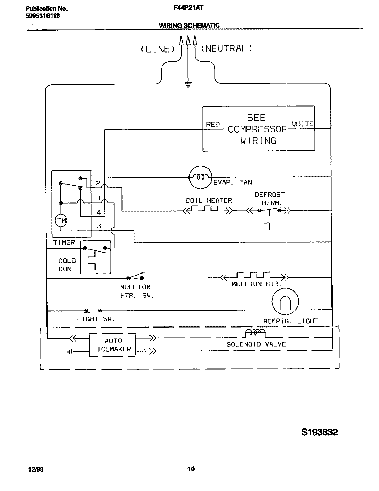 WIRING DIAGRAM Diagram and Parts List for F44P21ATD0  Frigidaire Refrigerator