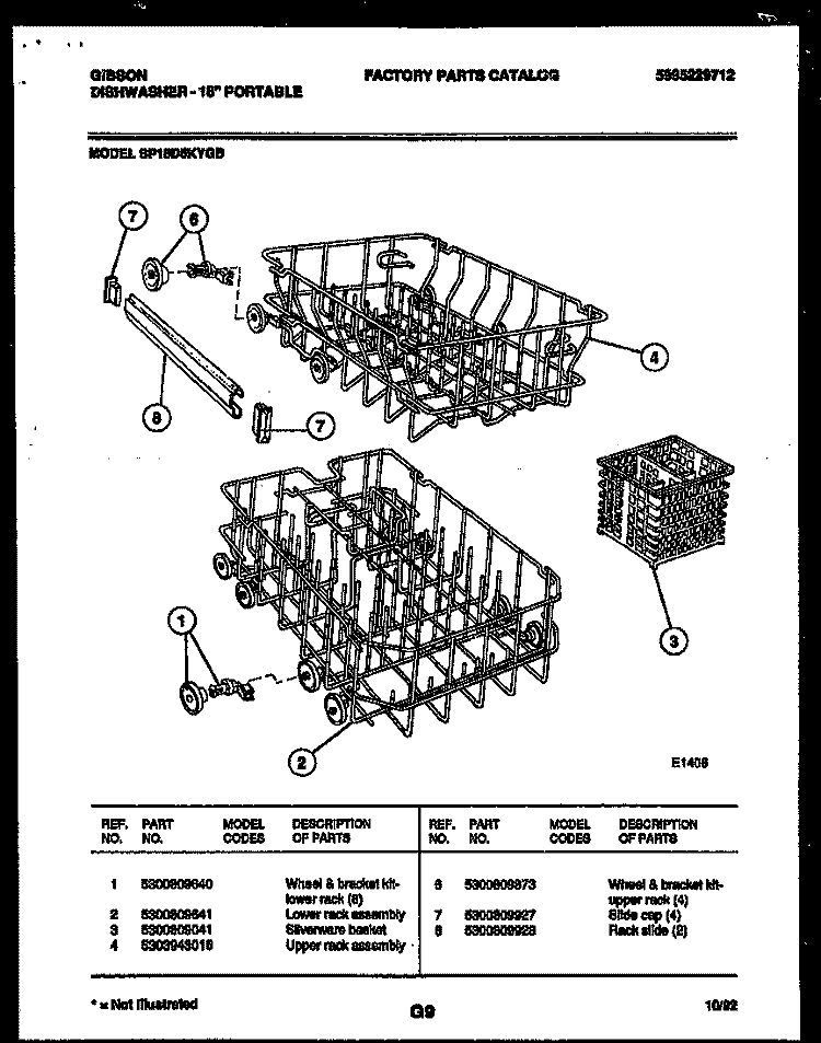RACKS AND TRAYS Diagram and Parts List for SP18D5KYGB  Gibson Dishwasher
