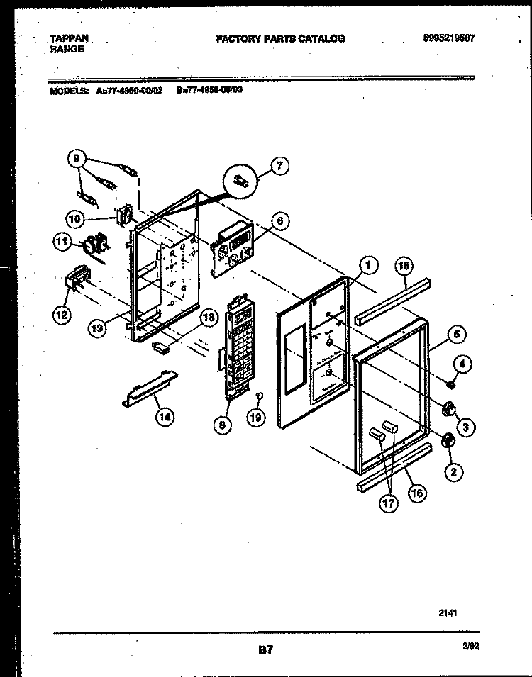 CONTROL PANEL Diagram and Parts List for 77-4950-00-03  Tappan Range