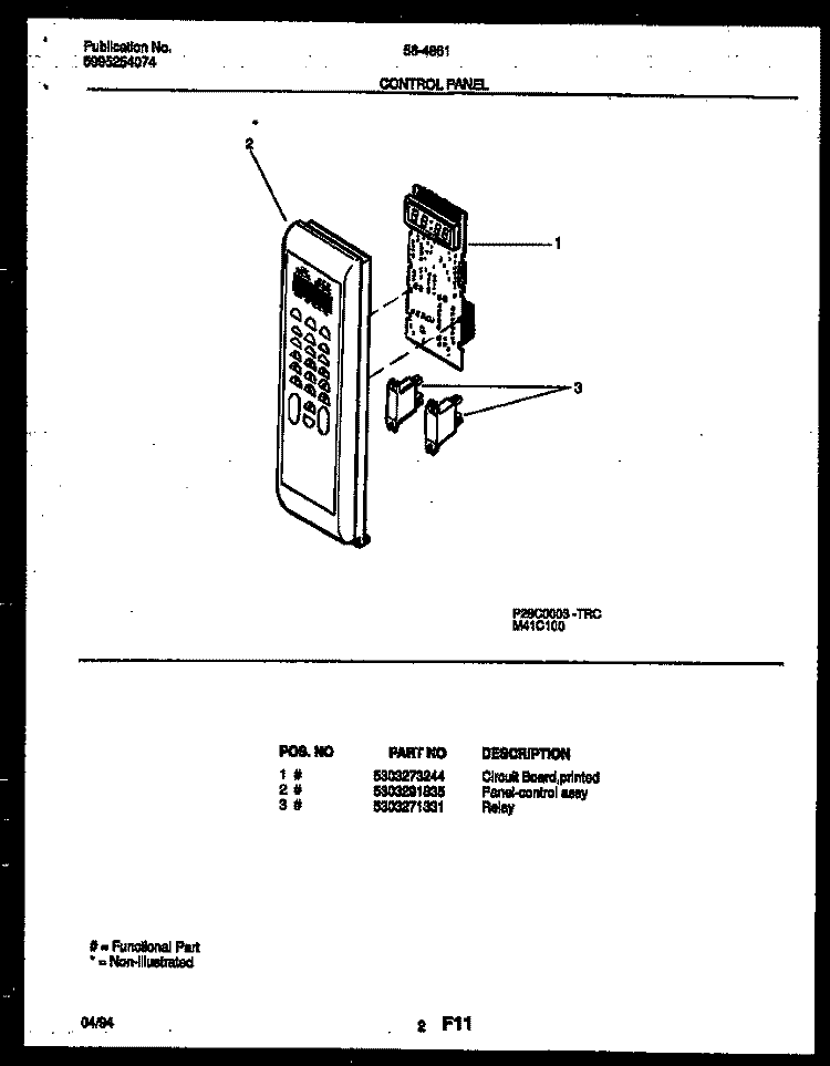 CONTROL PANEL Diagram and Parts List for 56-4861-10-06  Tappan Microwave