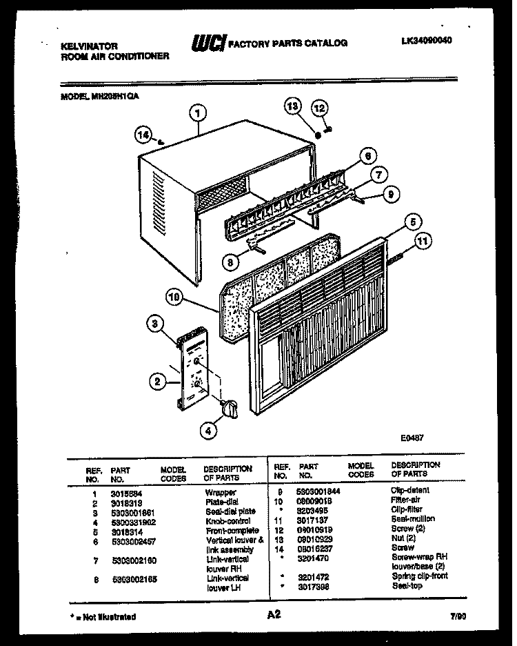 CABINET PARTS Diagram and Parts List for MH205H1QA  Kelvinator Air Conditioner