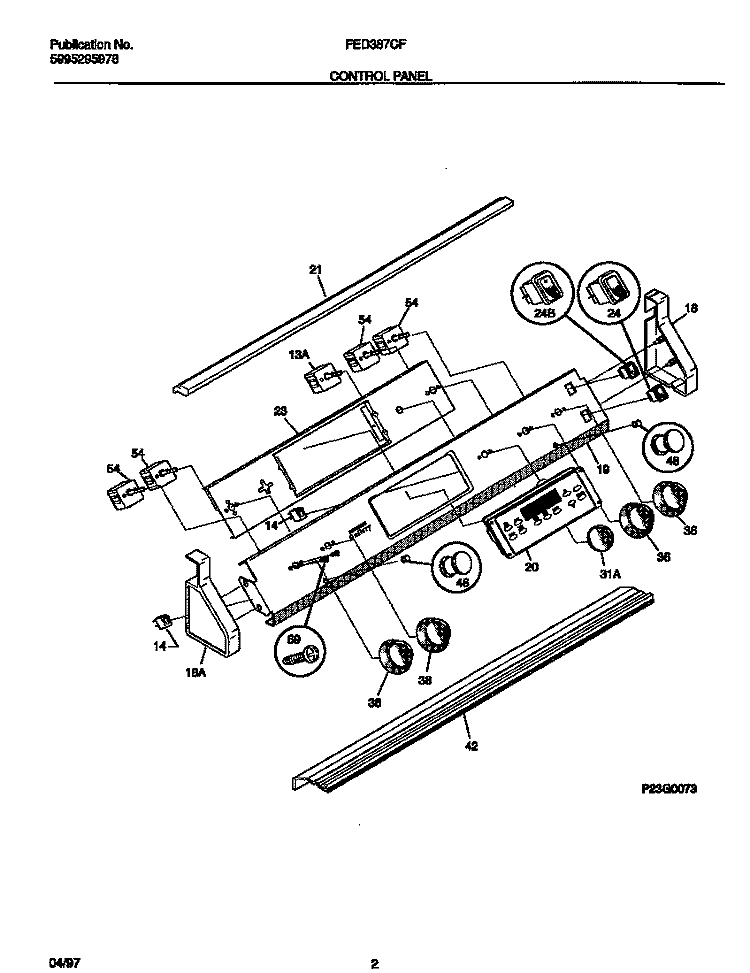 CONTROL PANEL Diagram and Parts List for FED387CFBA  Frigidaire Wall Oven